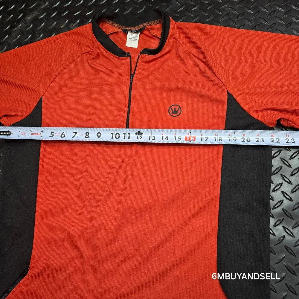 Canari Mens Cycling Jersey Large Orange Black 1/4 Zip Mesh Panels Made‎ in USA